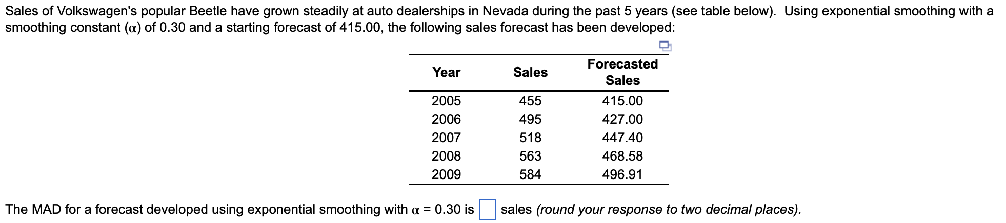 ch.4 - 21 Forecasted sales for years 2006 through