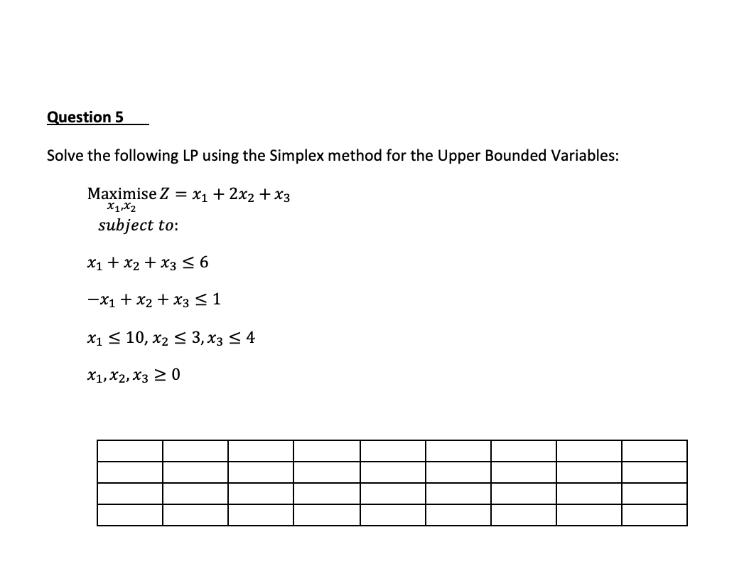 Question 5 Solve the following LP using the