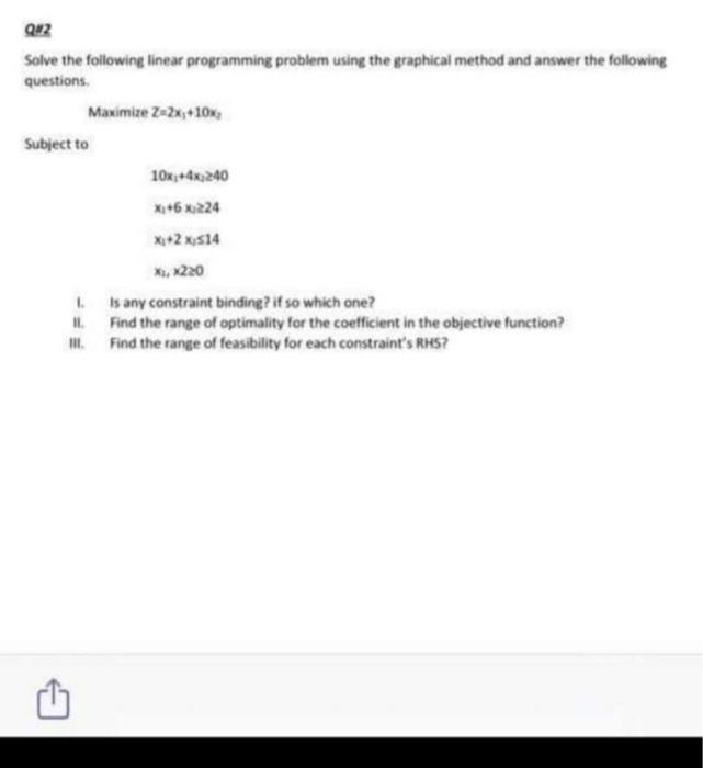 Solve the following linear programming problem