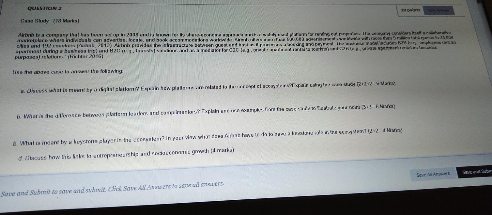 QUESTION 2 20 points Case Study (18 Marks) Airbnb