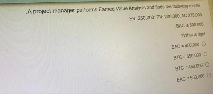 A project manager performs Earned Value Analysis