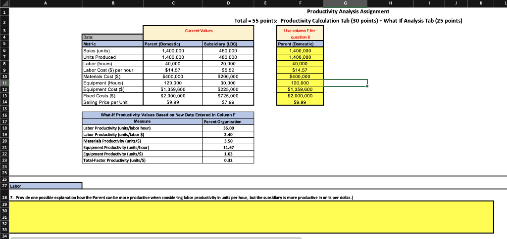 Hint: Use Excel formulas to calculate your