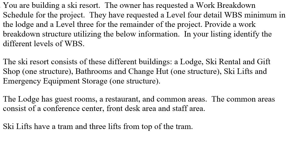 Help! Provide a work breakdown structure You are