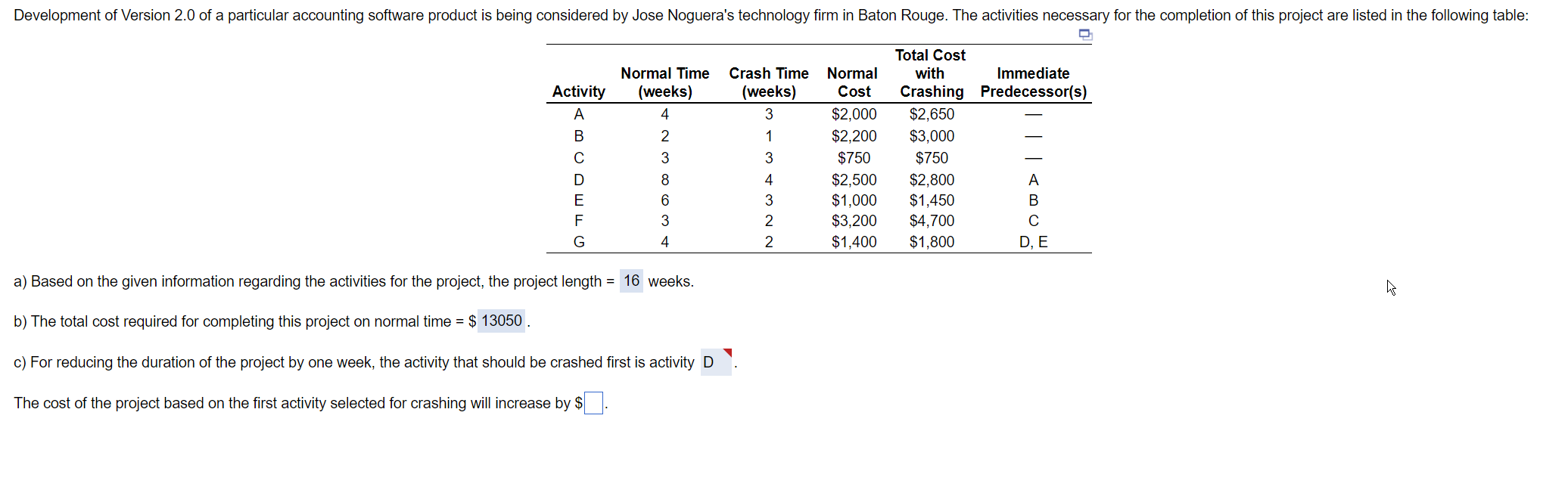 a) Based on the given information regarding the