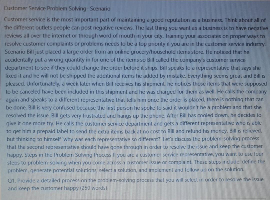 Customer Service Problem Solving-Scenario