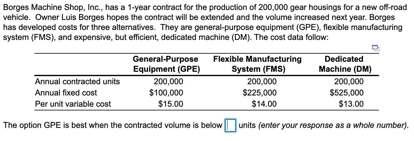 Borges Machine Shop, Inc., has a 1-year contract