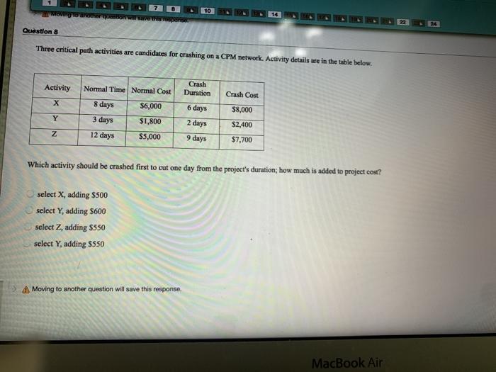 10 24 Question & Three critical path activities