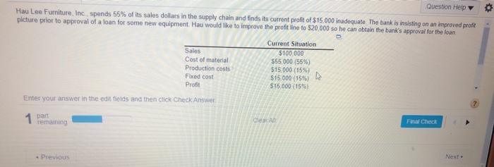 Question Help Hau Lee Furniture, Inc. spends 55%