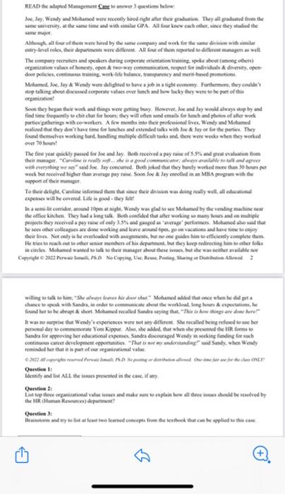 READ the adapted Management and to awer questions