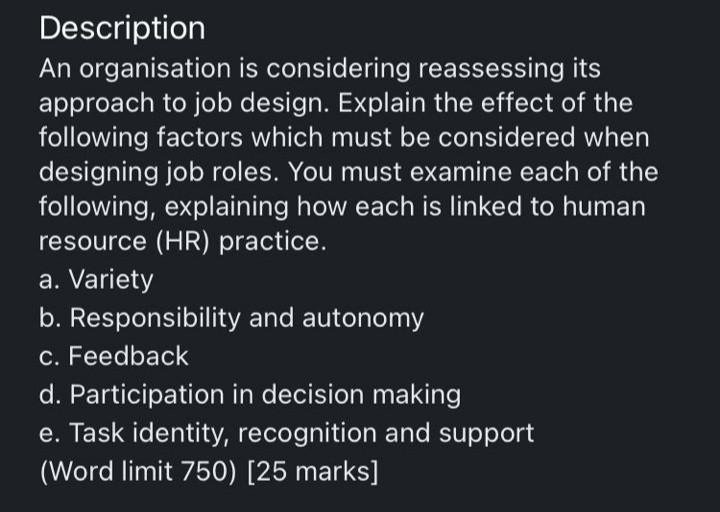 Description An organisation is considering