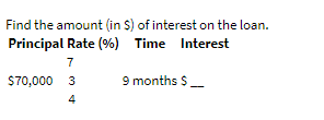Find the amount in $) of interest on the loan.