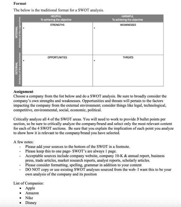 Format The below is the traditional format for a