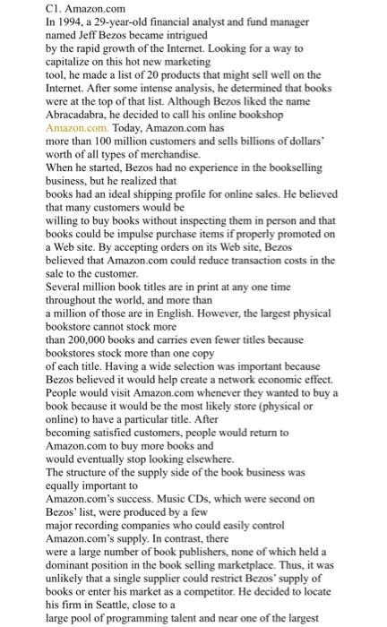 C1. Amazon.com In 1994, a 29-year-old financial