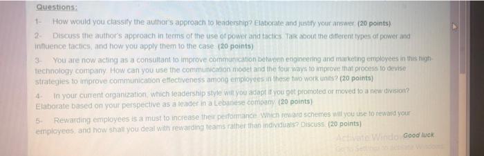 Read carefully the following case study and