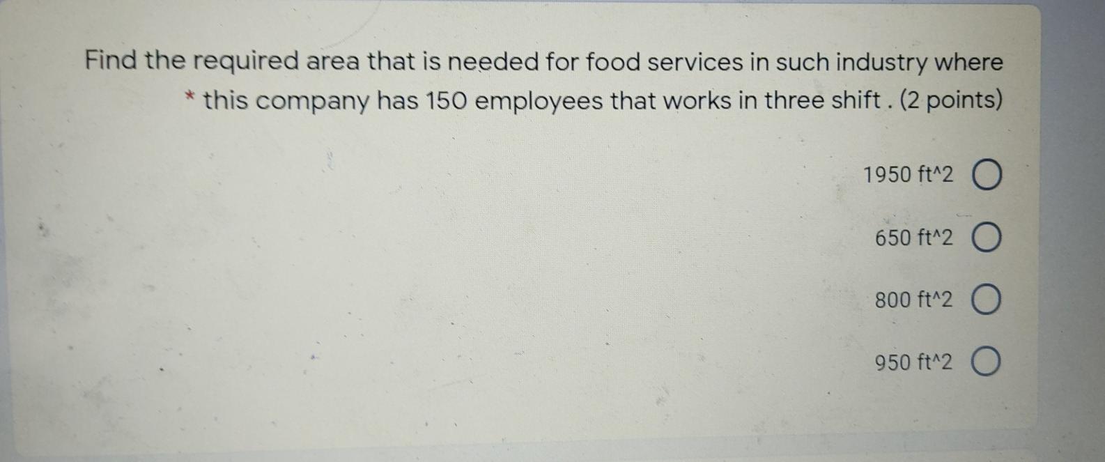 Find the required area that is needed for food