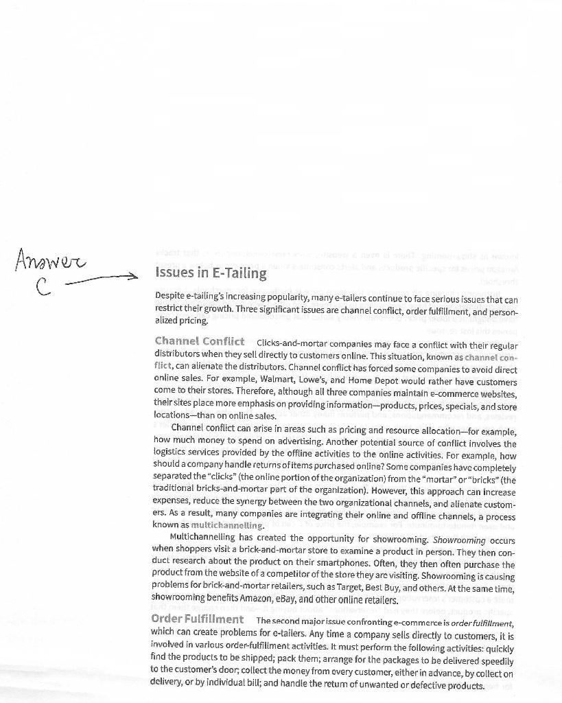 Select two of the issues in e-tailing from