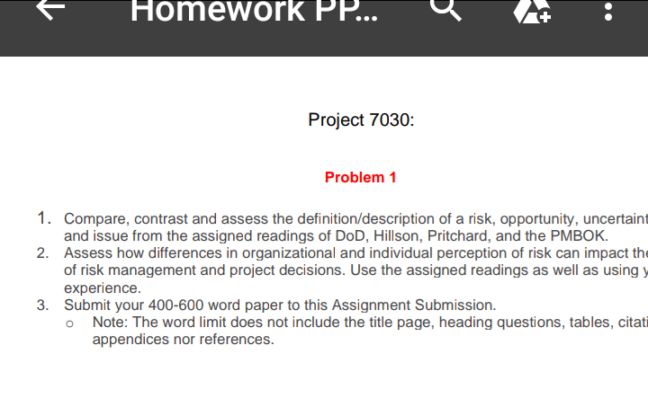 + Homework PP... At : Project 7030: Problem 1 1.