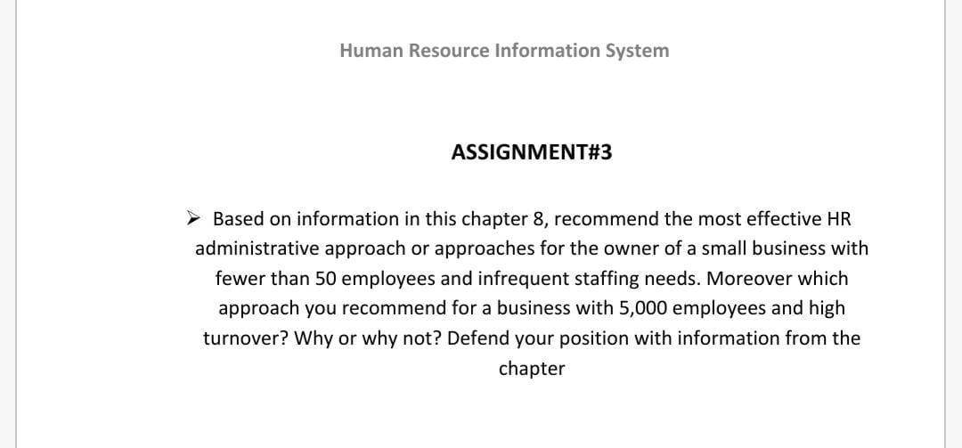 Human Resource Information System ASSIGNMENT#3