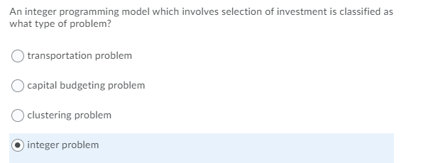 An integer programming model which involves