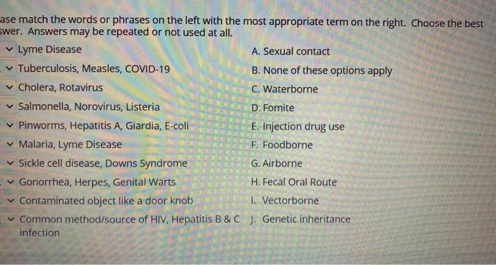 ase match the words or phrases on the left with