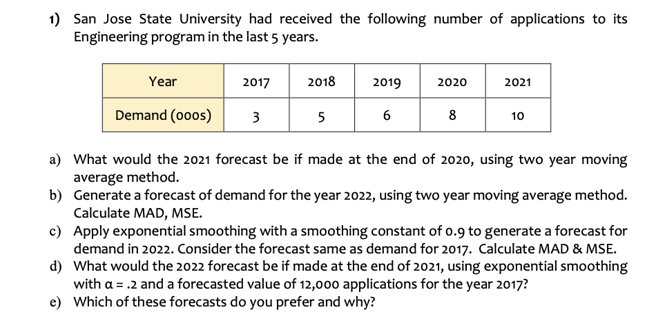 Please write the formulas in Excel and show the