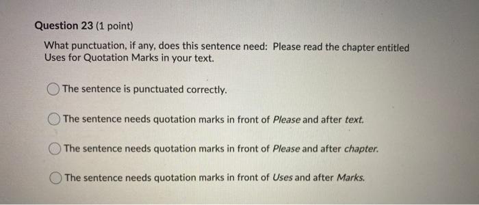 Question 23 (1 point) What punctuation, if any,