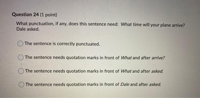 Question 23 (1 point) What punctuation, if any,
