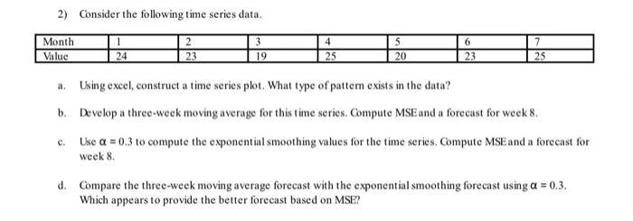 2) Consider the following time series data. Month