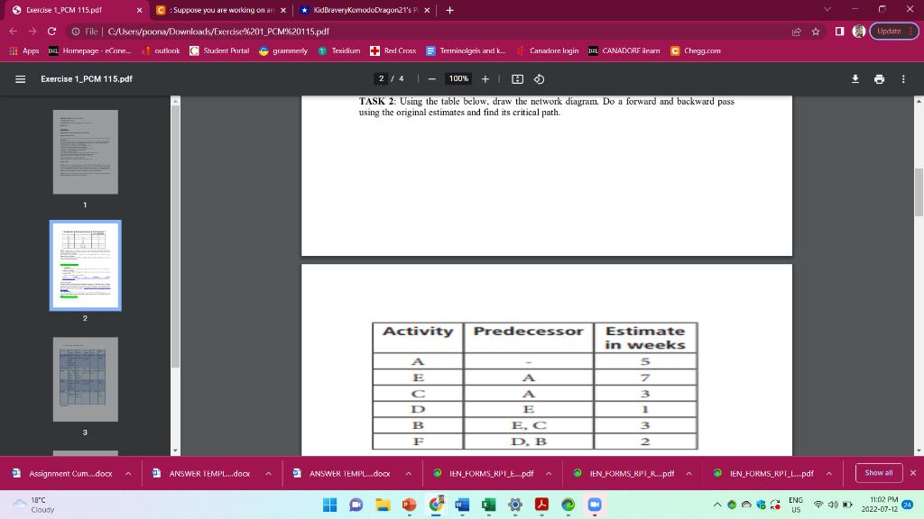 TASK 2: Using the table below, draw the network