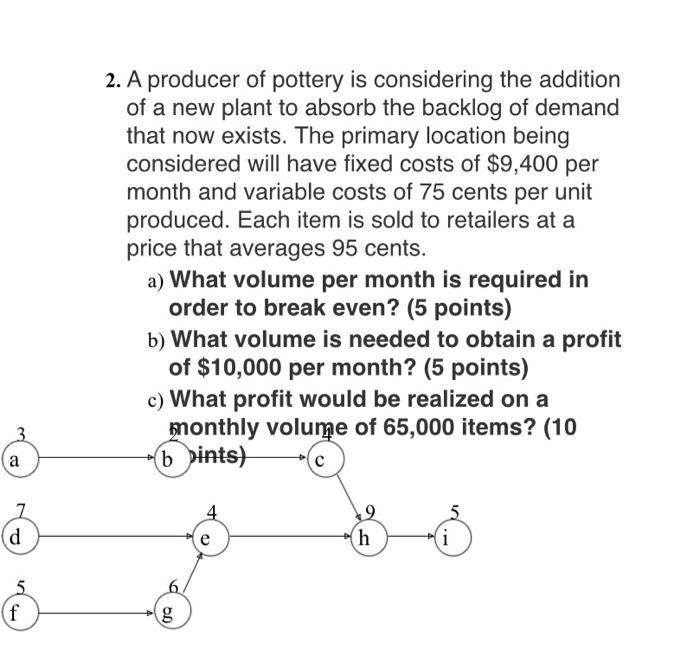 show work 2. A producer of pottery is considering