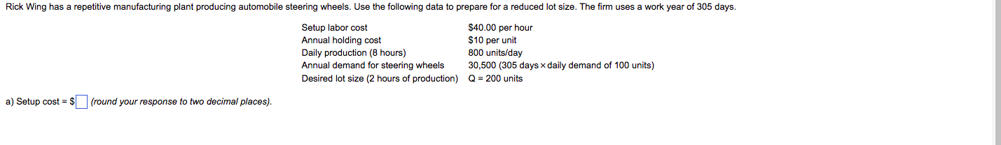 Also need setup time Rick Wing has a repetitive