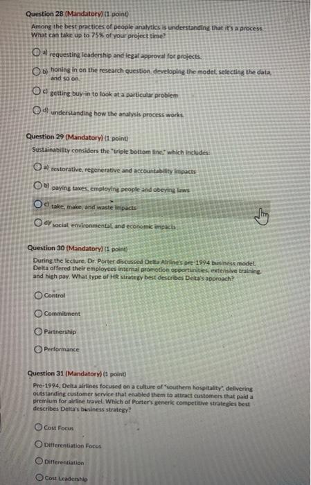 Question 28 (Mandatory) (1 point) Among the best