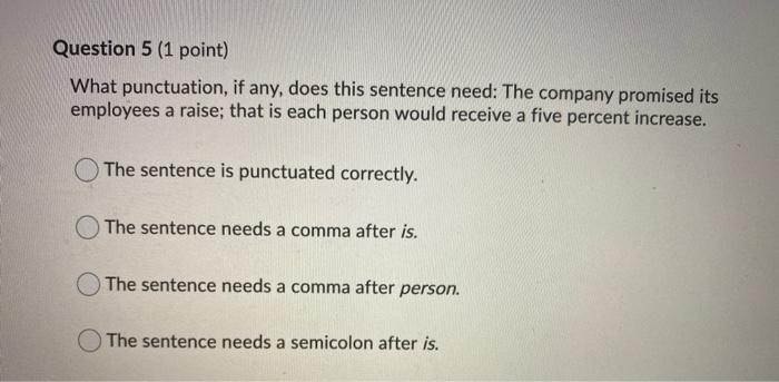 Question 4 (1 point) What punctuation, if any,
