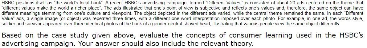 Consumer Behavior HSBC positions itself as "the