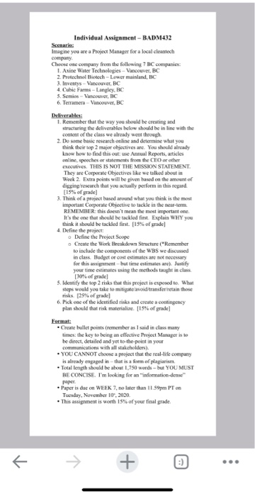 Individual Assignment - BADM432 Scenario: Imagine