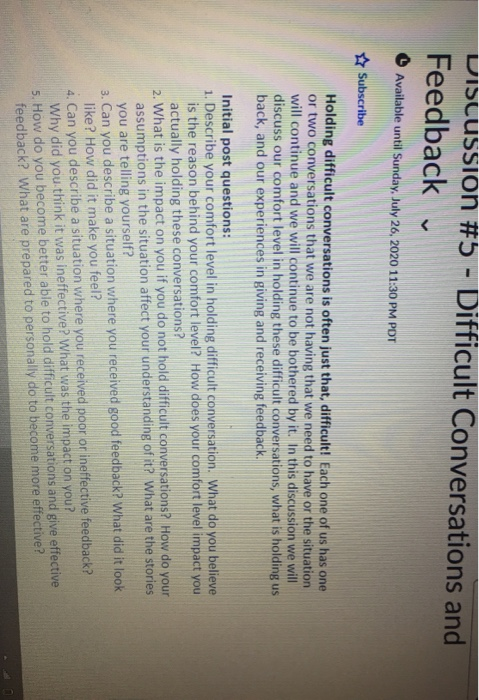 DISCUSSION #5 - Difficult Conversations and