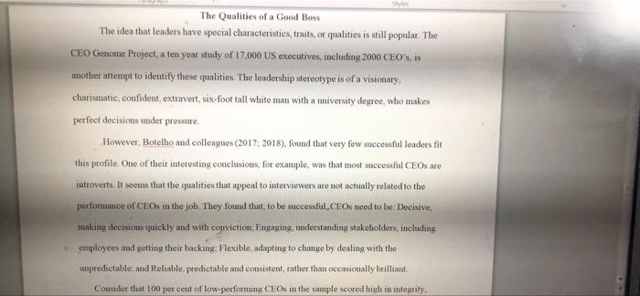 The Qualities of a Good Boss The idea that