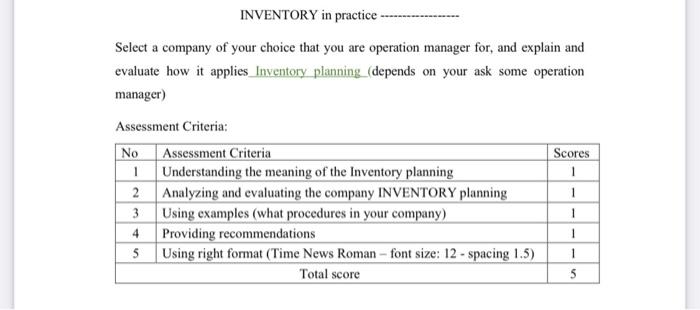 INVENTORY in practice Select a company of your