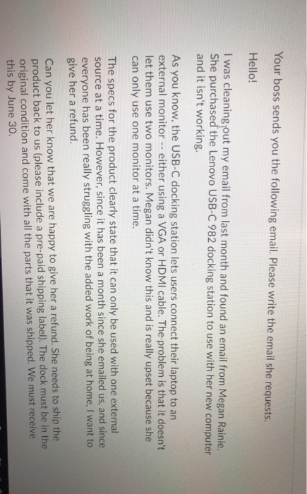 Your boss sends you the following email. Please