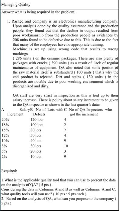Managing Quality Answer what is being required in