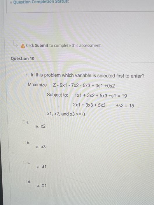 Question Completion Status: A Click Submit to