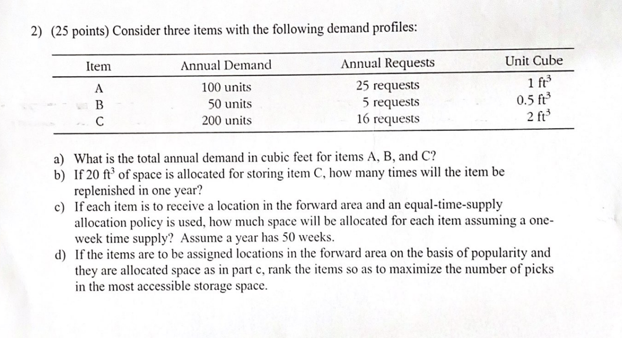2) (25 points) Consider three items with the