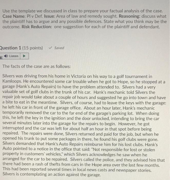 Use the template we discussed in class to prepare