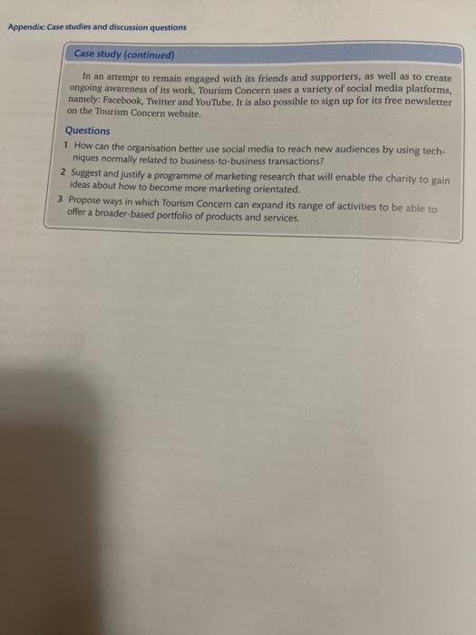 please ONLY answer QUESTION 3 Appendix Case
