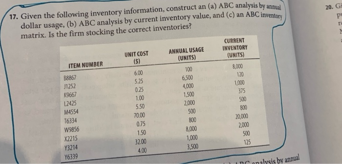 20. GI r 17. Given the following inventory