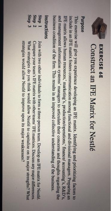 The subject is Strategic Management EXERCISE 6E