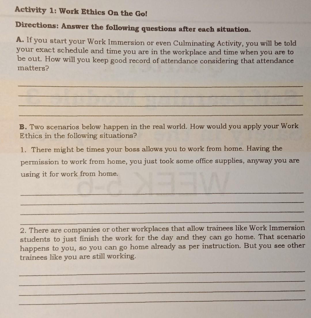 Subject:work immersion answer activity 1 and 2