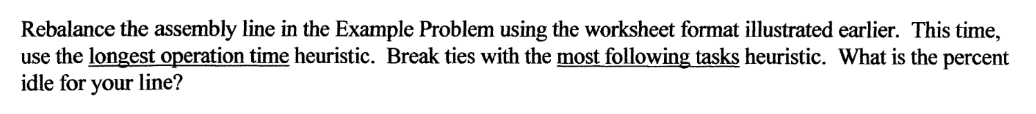 Rebalance the assembly line in the Example