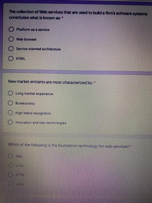 The collection of Web services that are used to