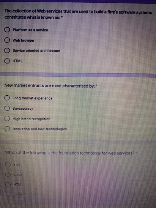 The collection of Web services that are used to